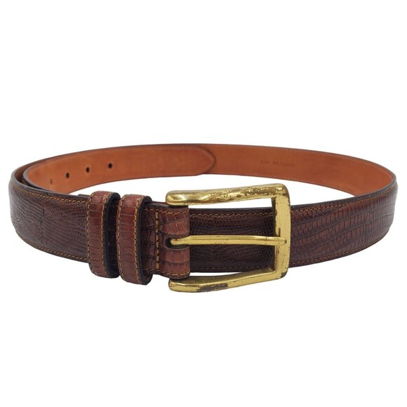 Trafalgar Other - Trafalgar Size 38 Brown Italian Calfskin Leather Lizard Grain Belt Brass Buckle